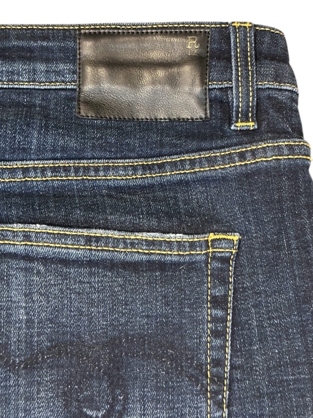 R13 Boy Skinny Mid Rise Jeans in Howell Indigo Dark Wash Women’s 31 $495 - Picture 5 of 9